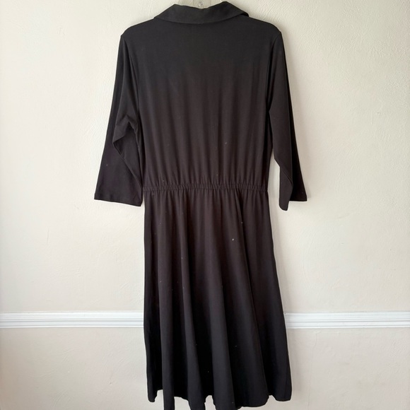 🎁5/$25 eShakti Black 3/4 Sleeve Midi Shirt Dress - Picture 8 of 8